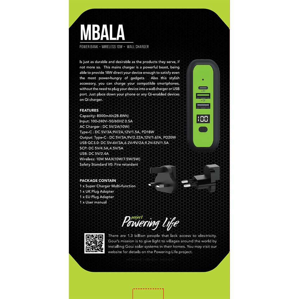 Goui MBALA Qi Wall charger, + Power Bank 8000 Black