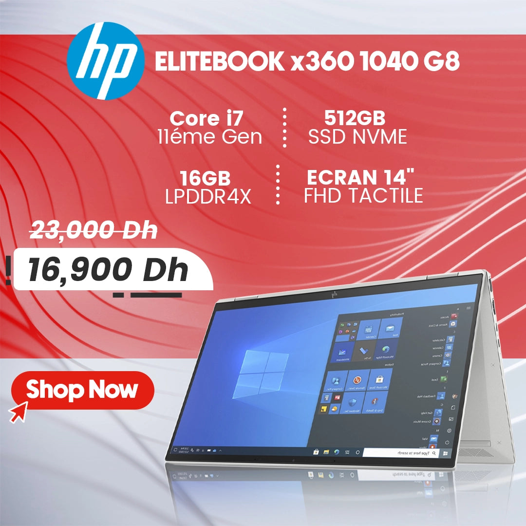 HP ELITEBOOK X360 1040 G8 / Core i7 11éme / 16GB DDR4 / 512GB SSD / Windows 10 Pro