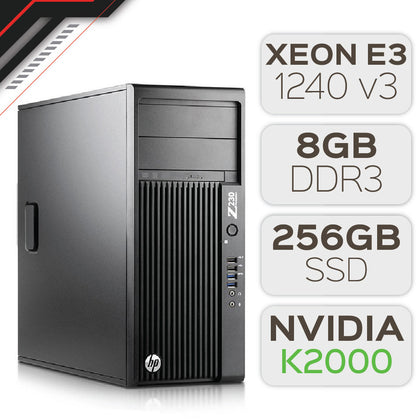 HP Z230 Workstation MT Xeon / 8GB DDR3 / 256GB SSD / Nvidia Quadro K2000 [Reconditionnée]