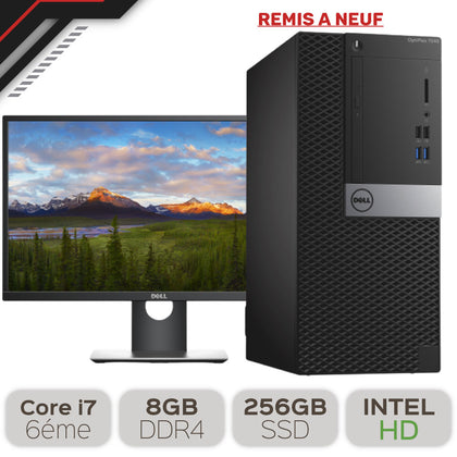 DELL OptiPlex 7040 MT Core i7-6éme, 8GB DDR4, 256GB SSD, Windows 10 Pro, Écran Dell P2417H 23,8