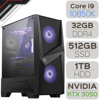 PC Workstation INTEL CORE I9-10850K / 32GB DDR4 / 512GB SSD + 1TB HDD / NVIDIA RTX 3050 8G / GARANTIE 1 AN