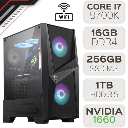 PC GAMER Workstation Core i7-9700k / 16GB DDR4 / 256GB SSD + 1TB HDD / Nvidia GTX 1660 6G / Windows 10 Pro