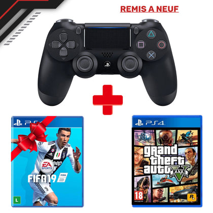 Manette PS4 ORIGINAL [REMIS À NEUF] + GRAND THEFT AUTO 5 PREMIUM EDITION  = FIFA 19 GRATUIT [OCCASION]